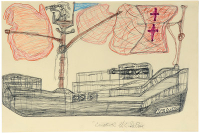 Spain 1720, 1991. coloured pencil on paper, 12.01 x 17.99 in - © christian berst — art brut