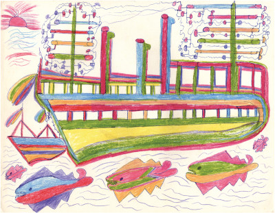 Pépé Vignes, *untitled*, circa 1975. coloured pencil and ballpoint pen on paper, 9.69 x 12.4 in - © &copy;christian berst art brut, christian berst — art brut