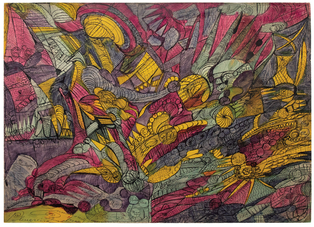 Madge Gill, *Luminous Planet*, circa 1940. ink on paper, 21.85 x 29.92 in. (55.5 x 76 cm) - © &copy; christian berst art brut, christian berst — art brut