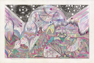 Alexandro García, *Recuerdos del futuro*, 2011, stylo à bille, marqueur et rotring sur papier, 40 x 59 cm - © christian berst — art brut
